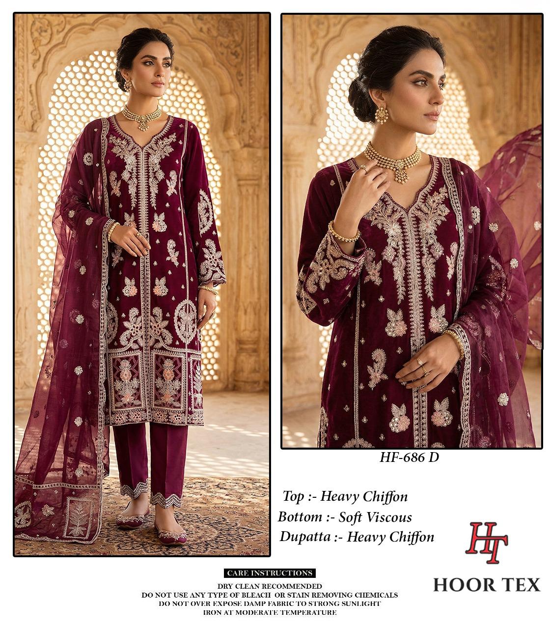 Hoor Tex 686 A To D Crystal Viscose Embroidered Salwar Kameez