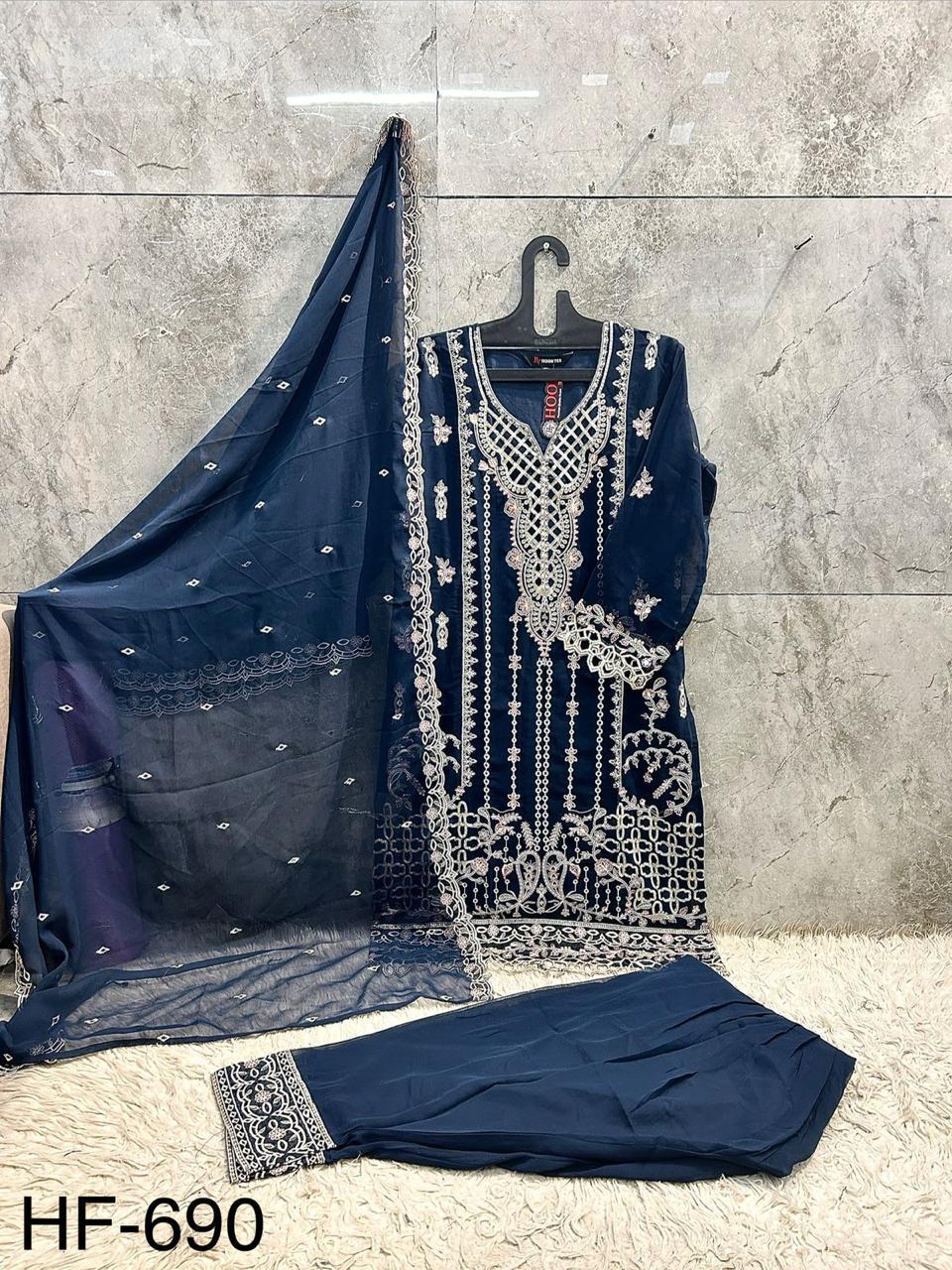 Hoor Tex 690 A To D Georgette Embroidered Salwar Kameez