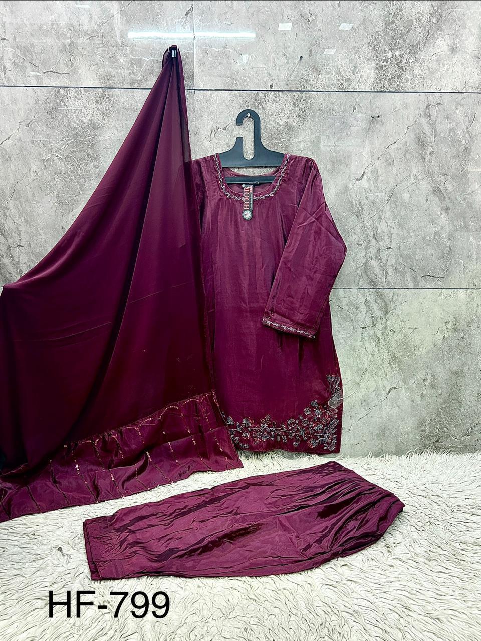 Hoor Tex 799 A To D Ho Glass Silk Heavy Work Salwar Kameez