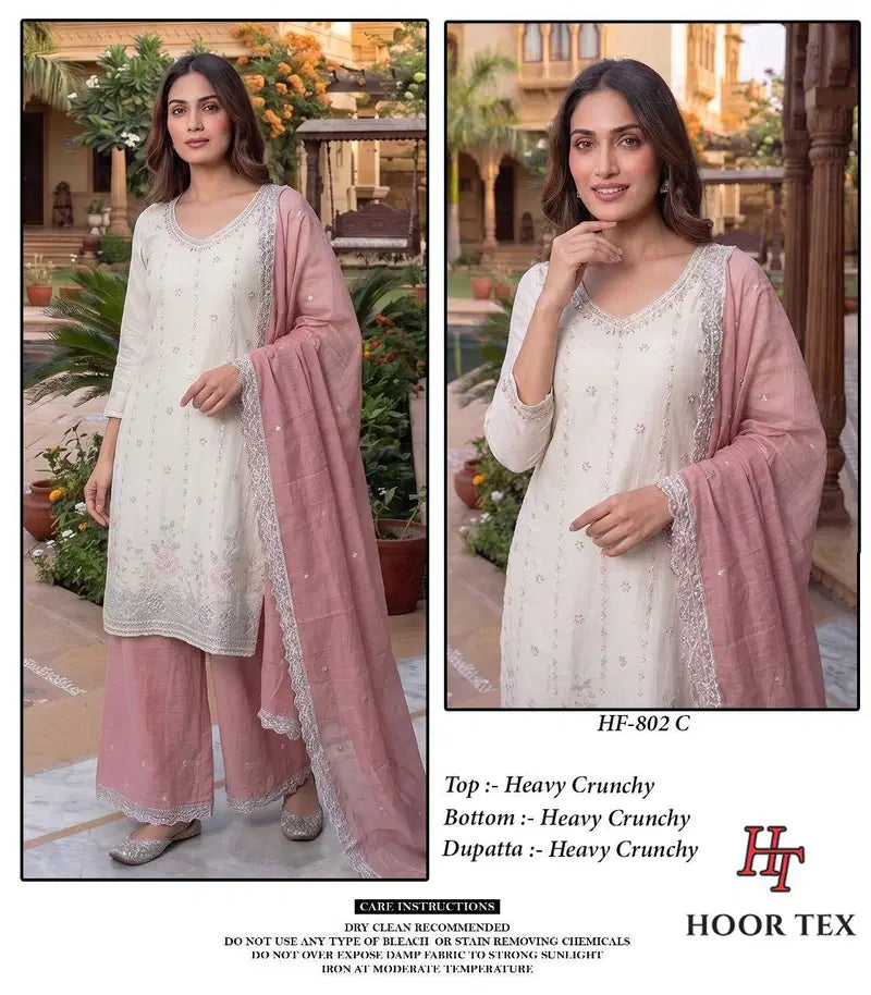 Hoor Tex 802 A To D Heavy Crunchy Embroidered Work Salwar Kameez