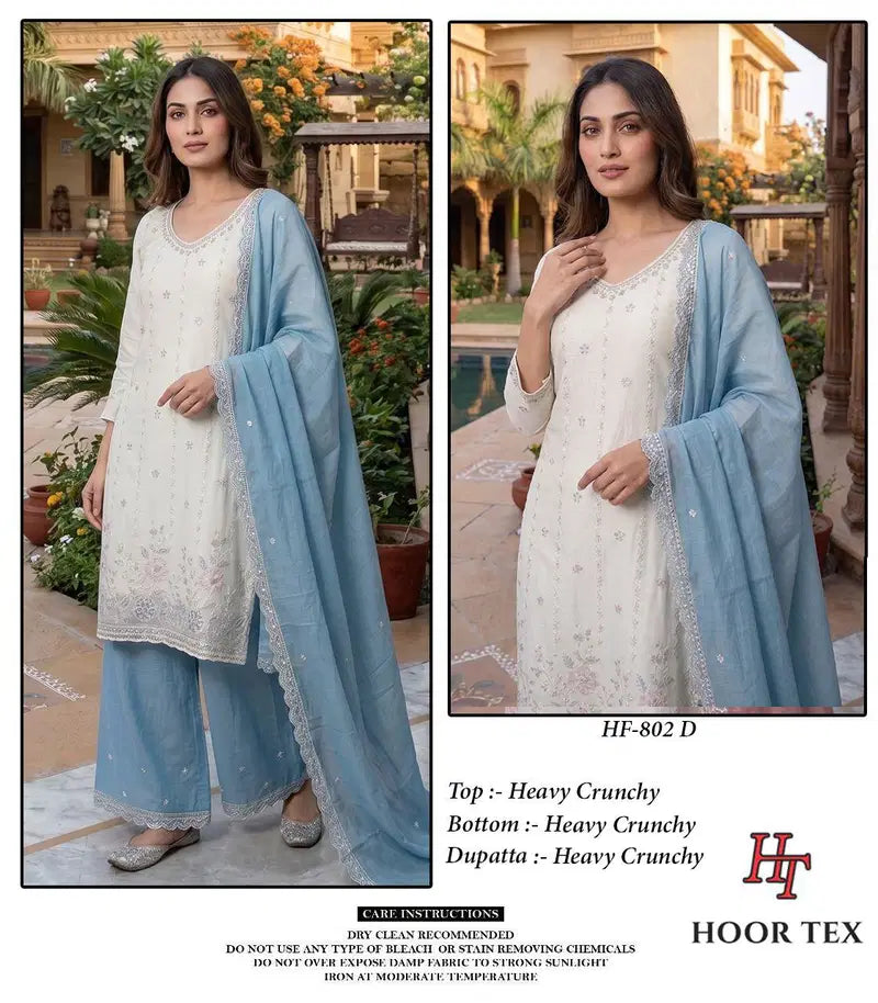 Hoor Tex 802 A To D Heavy Crunchy Embroidered Work Salwar Kameez