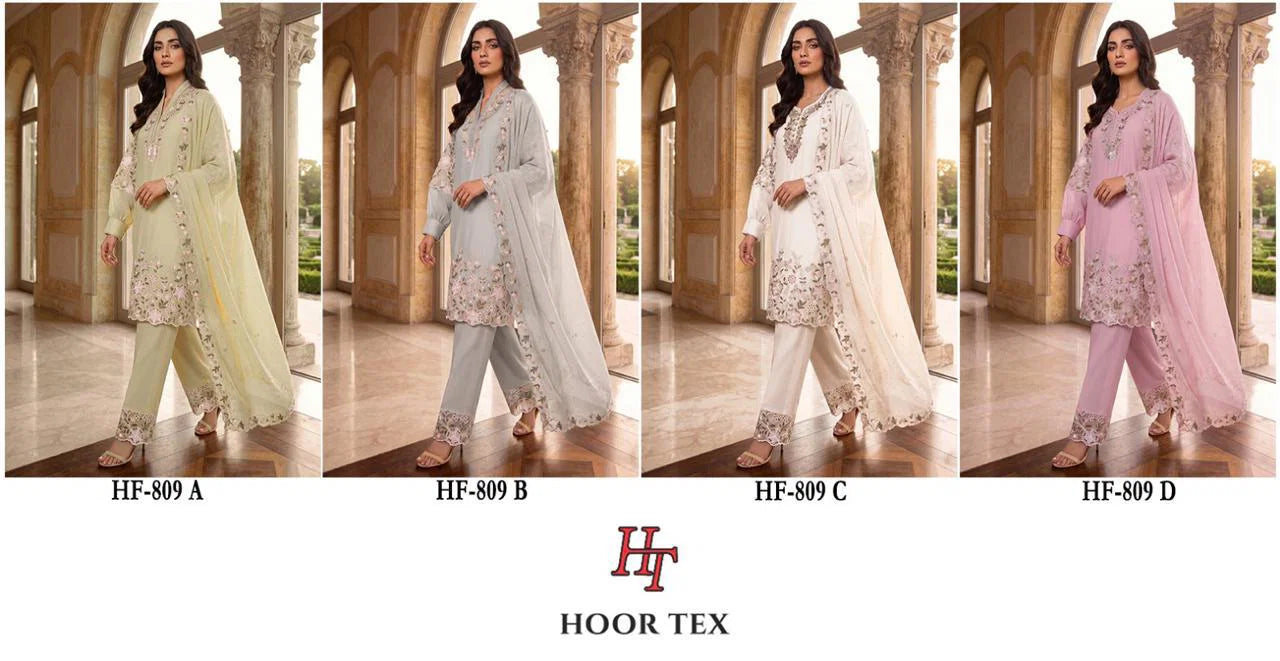 Hoor Tex 809 A To D Georgette Zarkan Worked Salwar Kameez
