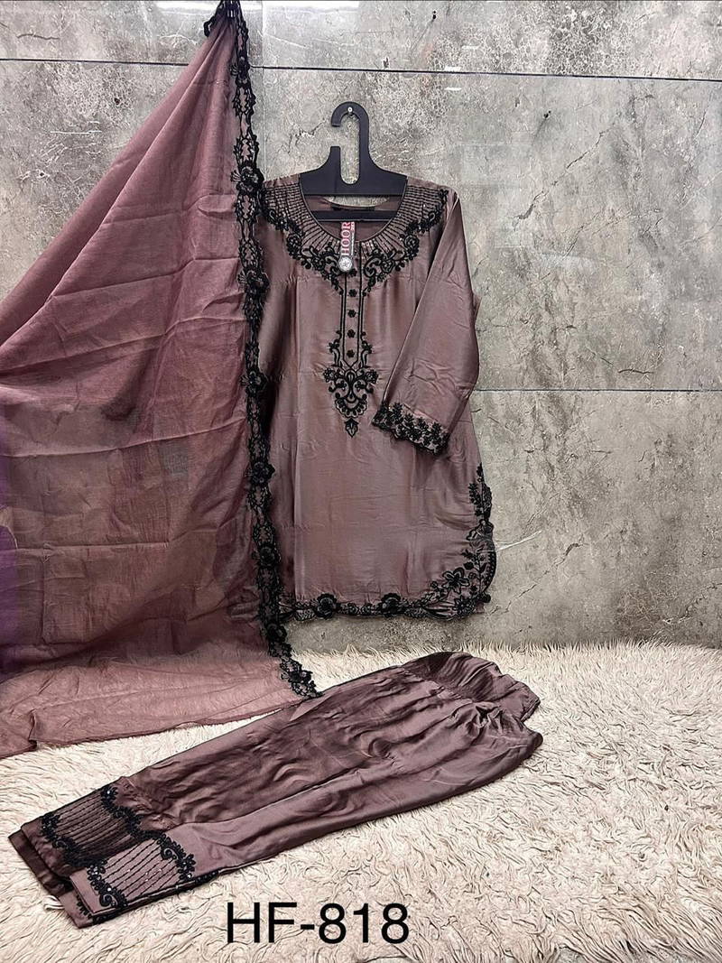 Hoor Tex 818 A To D Readymade Satin Embroidered Salwar Kameez