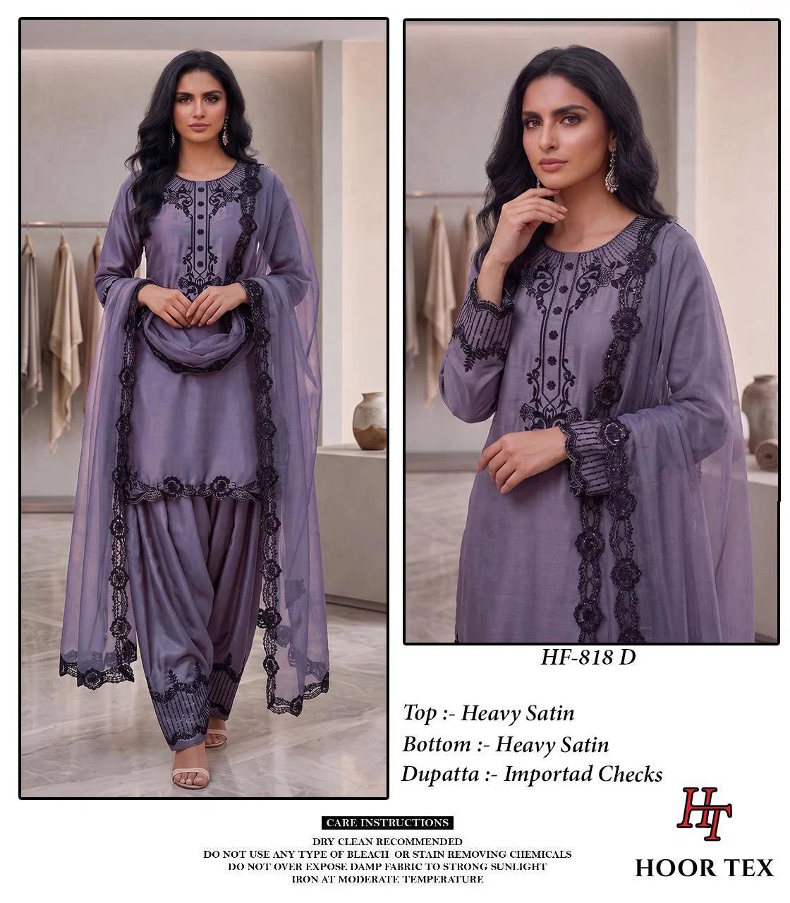 Hoor Tex 818 A To D Readymade Satin Embroidered Salwar Kameez