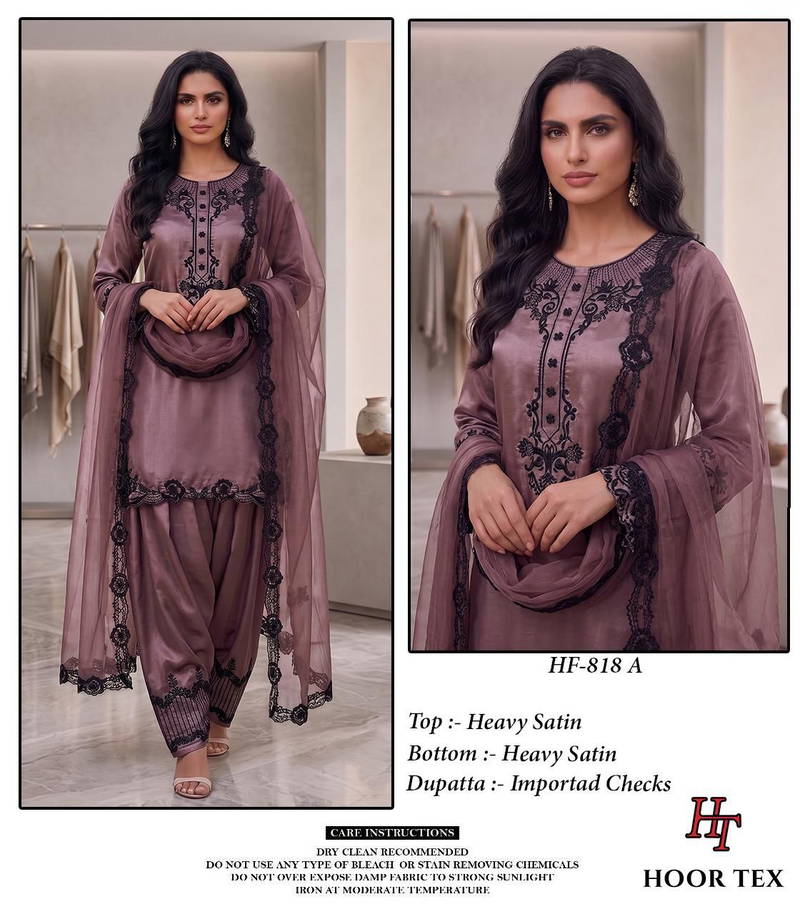 Hoor Tex 818 A To D Readymade Satin Embroidered Salwar Kameez