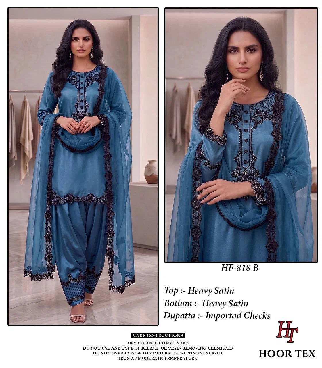 Hoor Tex 818 A To D Readymade Satin Embroidered Salwar Kameez
