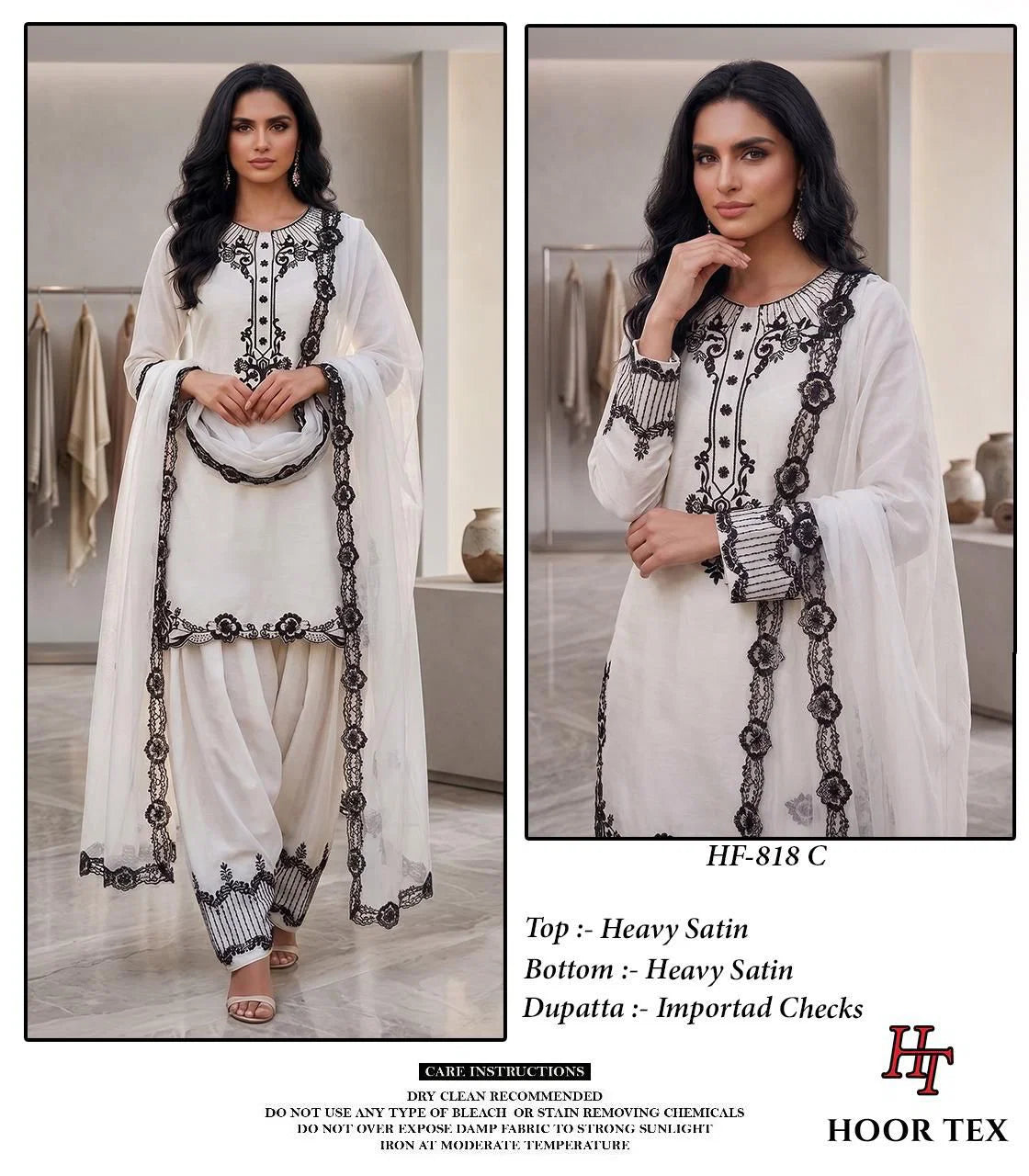 Hoor Tex 818 A To D Readymade Satin Embroidered Salwar Kameez