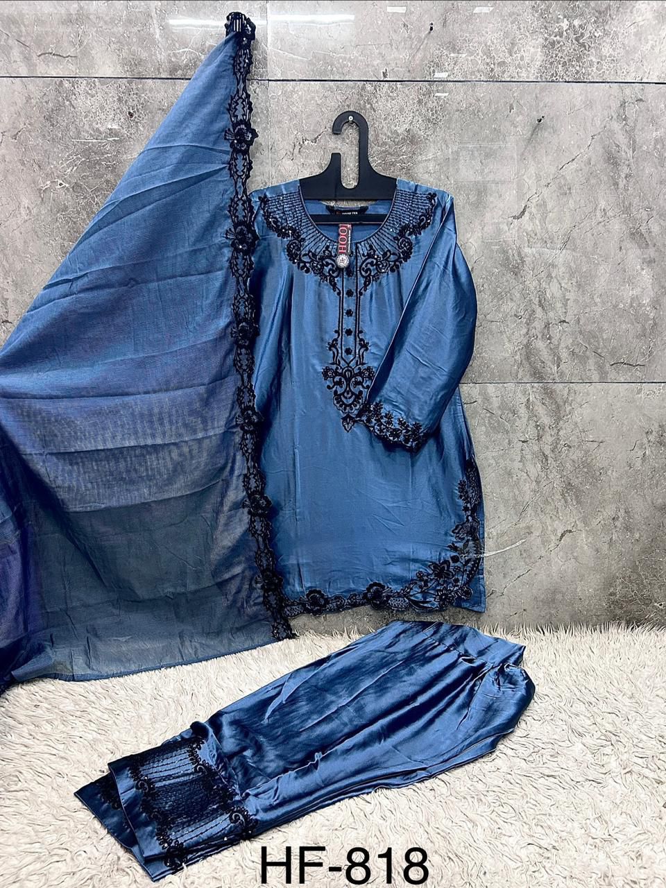Hoor Tex 818 A To D Readymade Satin Embroidered Salwar Kameez