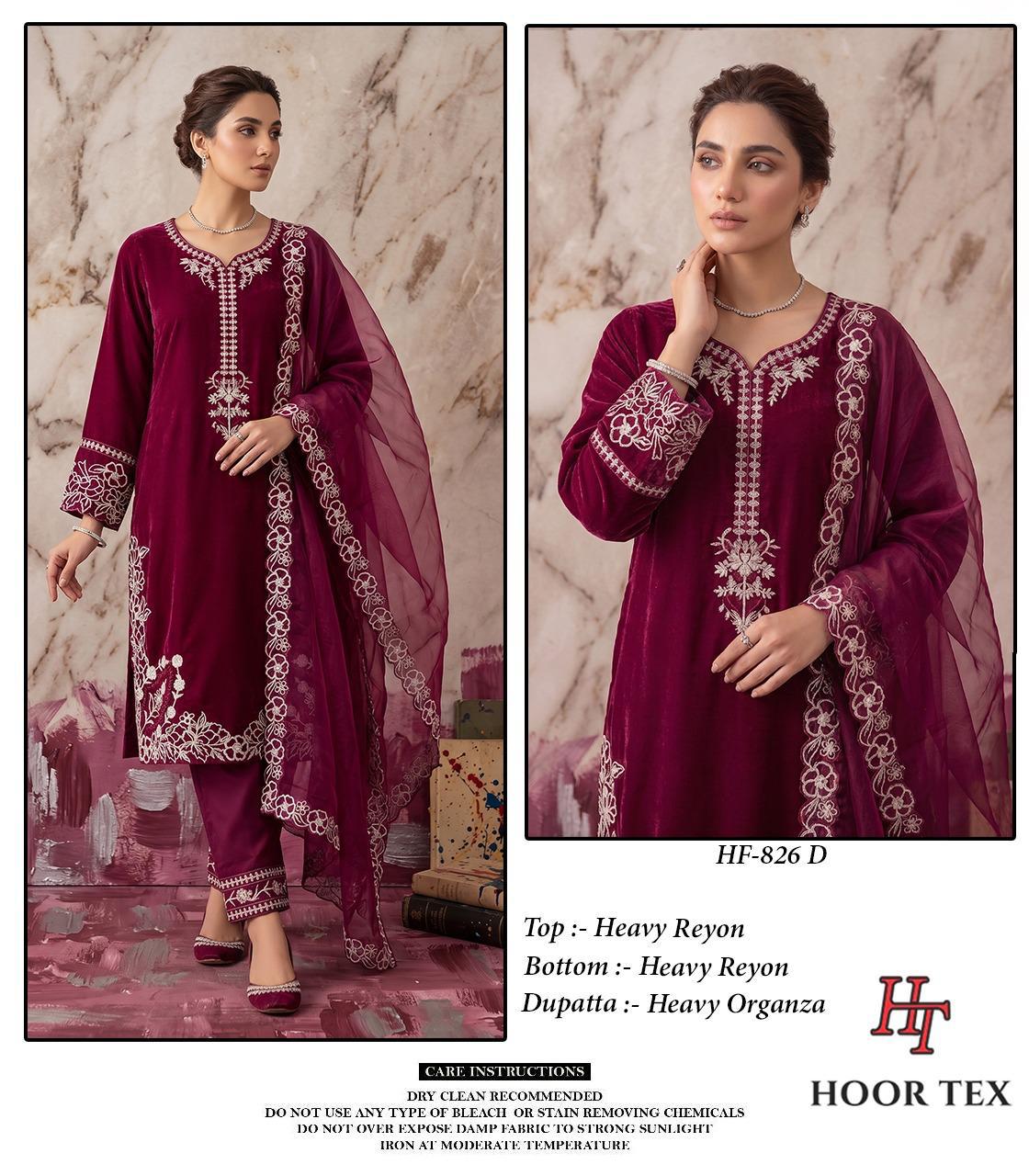 Hoor Tex 826 A To D Heavy Rayon Pakistani Salwar Suit Collection