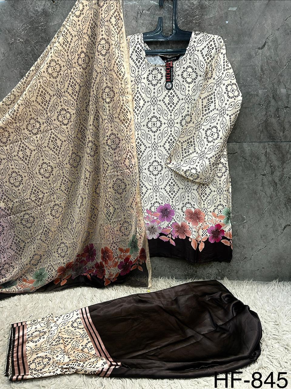 Hoor Tex 840 To 846 Malai Satin Printed Salwar Kameez