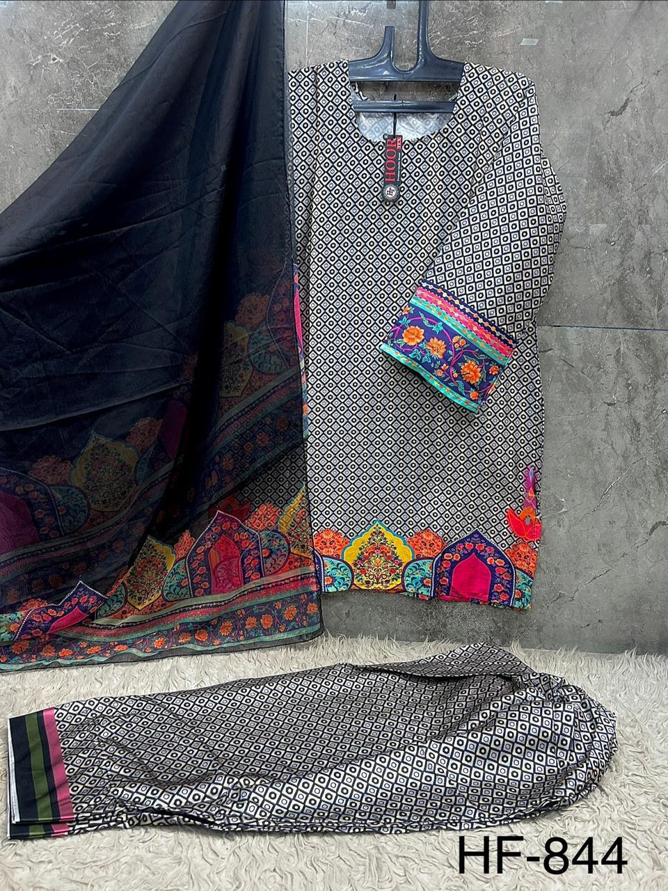 Hoor Tex 840 To 846 Malai Satin Printed Salwar Kameez