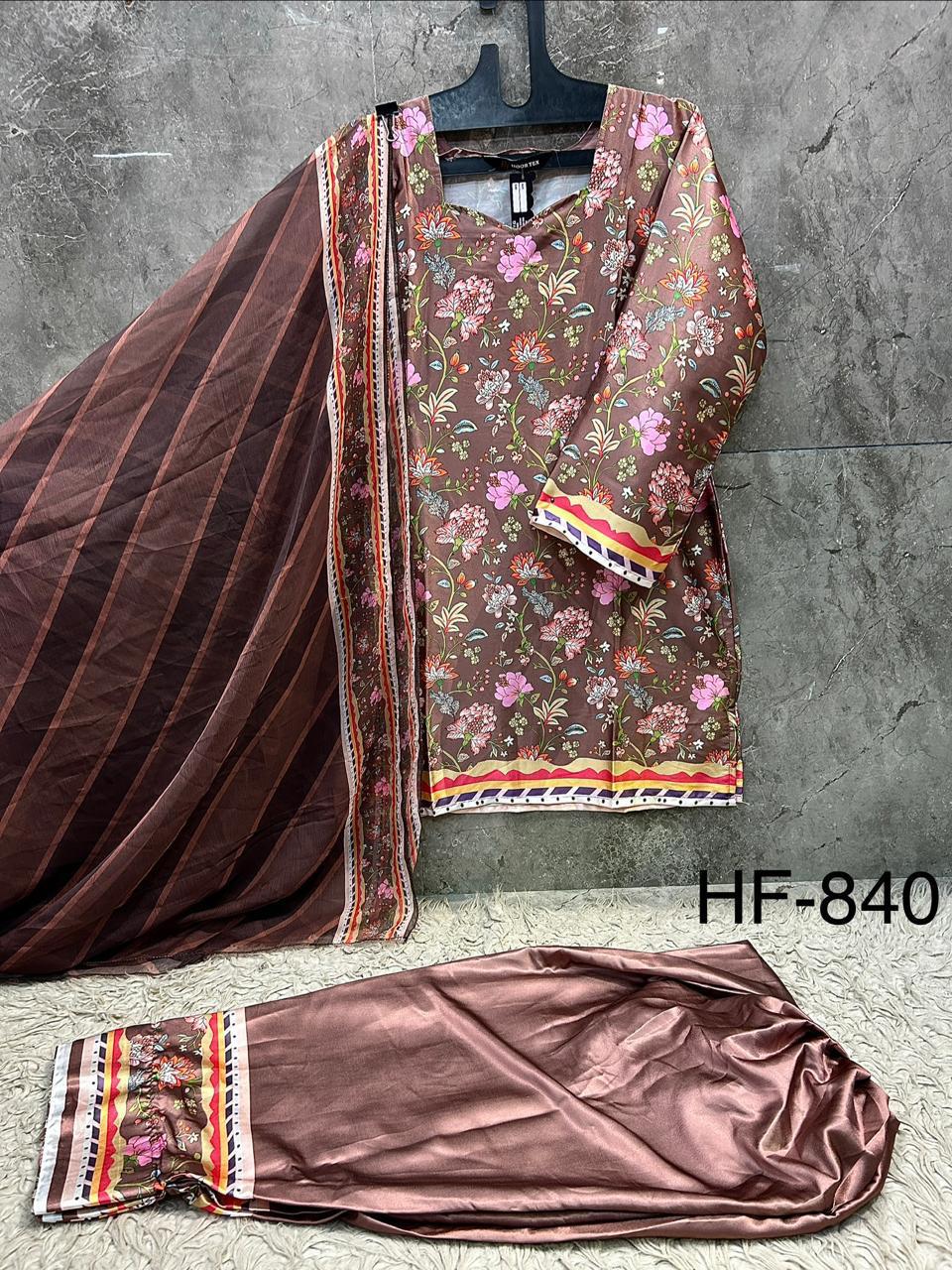 Hoor Tex 840 To 846 Malai Satin Printed Salwar Kameez