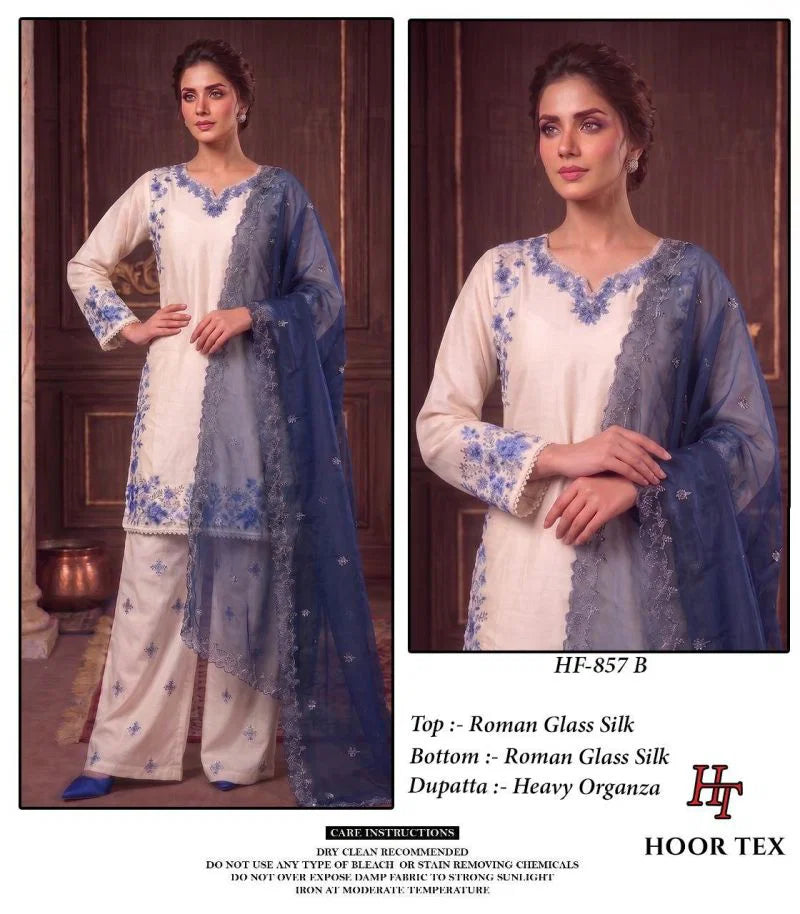 Hoor Tex 857 A To D Roman Glass Silk Embroidered Salwar Kameez