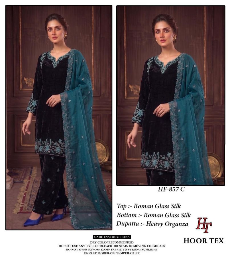 Hoor Tex 857 A To D Roman Glass Silk Embroidered Salwar Kameez