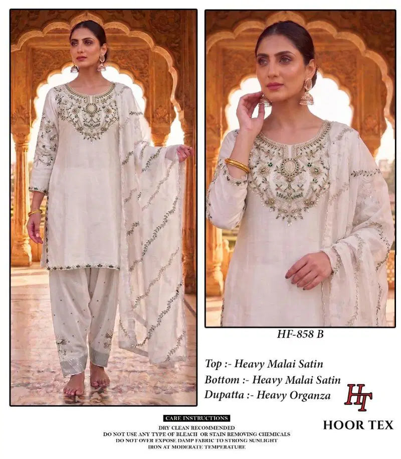 Hoor Tex 858 A To D Malai Satin Embroidered Salwar Kameez
