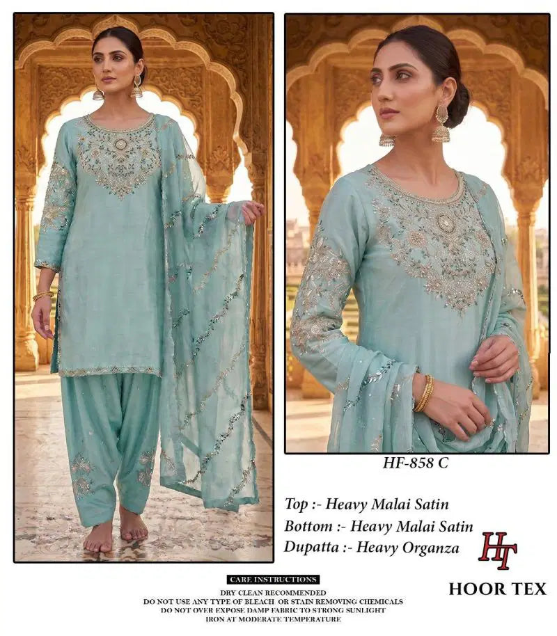 Hoor Tex 858 A To D Malai Satin Embroidered Salwar Kameez