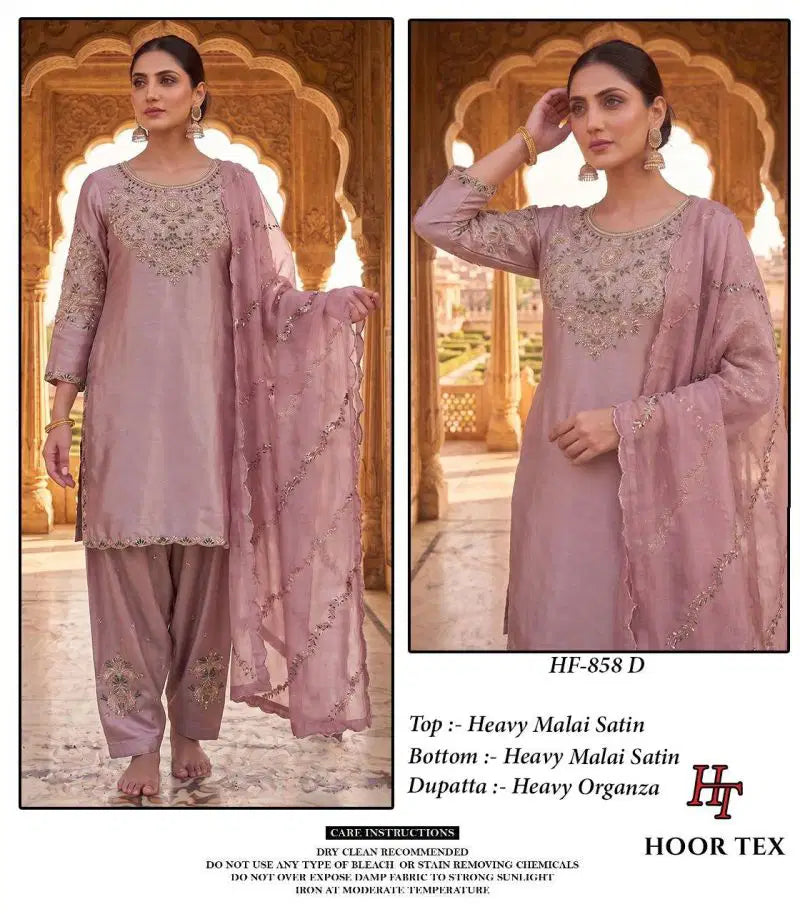 Hoor Tex 858 A To D Malai Satin Embroidered Salwar Kameez