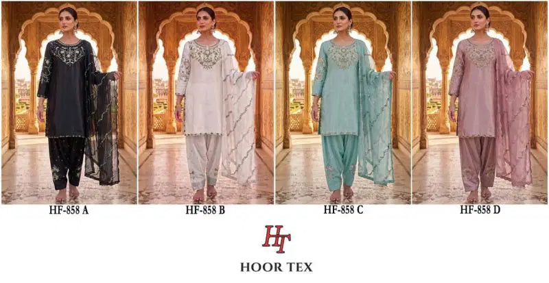 Hoor Tex 858 A To D Malai Satin Embroidered Salwar Kameez