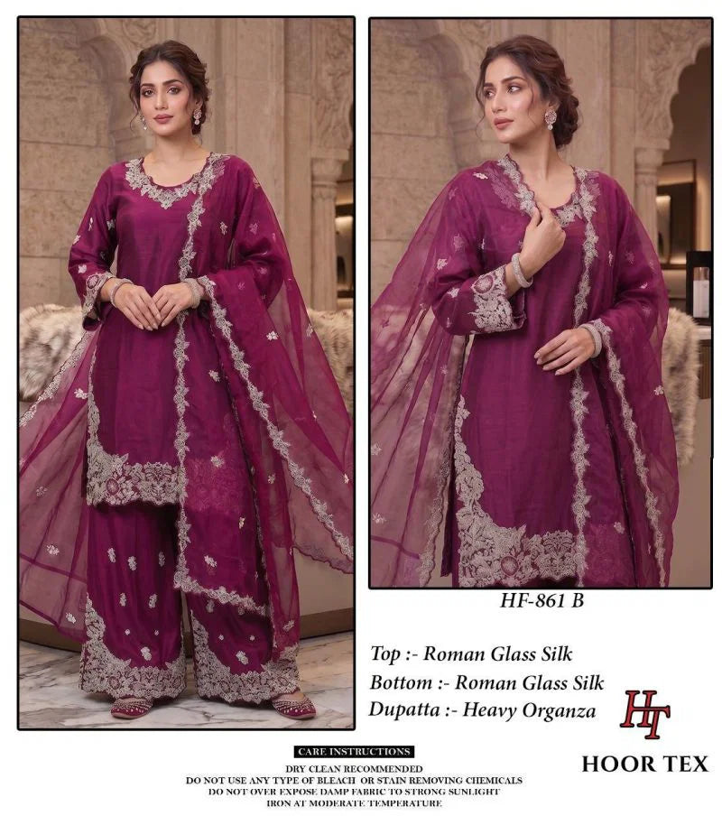Hoor Tex 861 A To D Roman Silk Embroidered Salwar Kameez