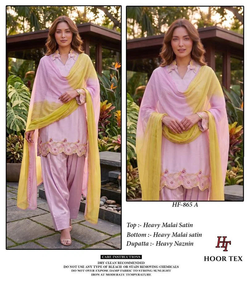 Hoor Tex 865 A To C Malai Satin Embroidered Salwar Kameez
