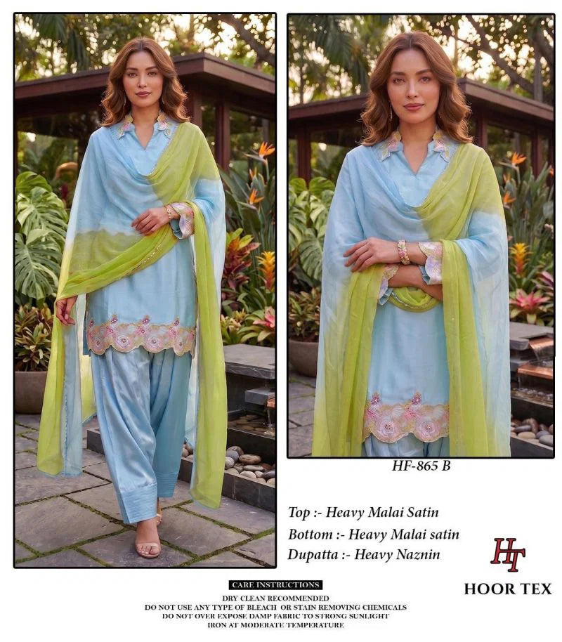 Hoor Tex 865 A To C Malai Satin Embroidered Salwar Kameez