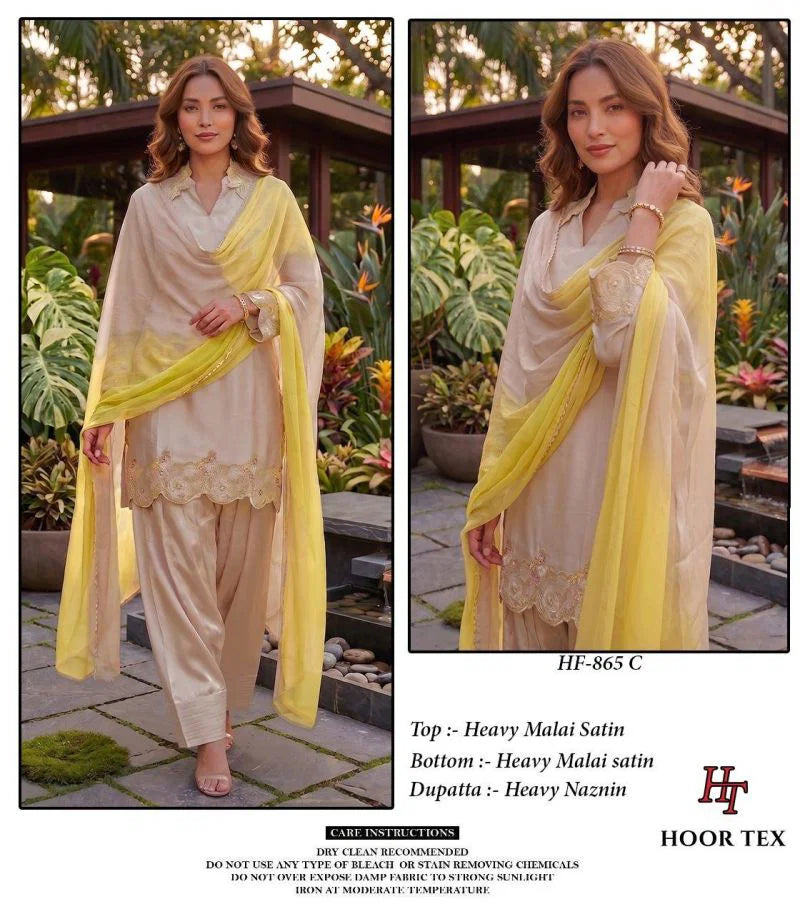 Hoor Tex 865 A To C Malai Satin Embroidered Salwar Kameez