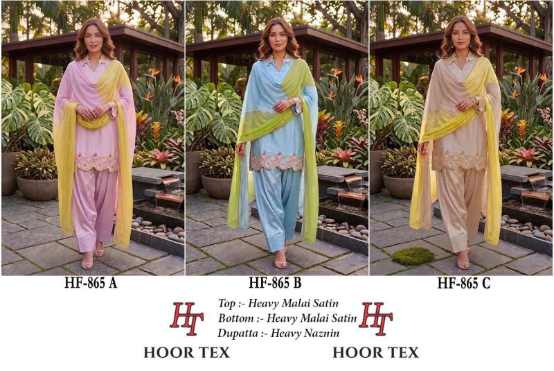 Hoor Tex 865 A To C Malai Satin Embroidered Salwar Kameez