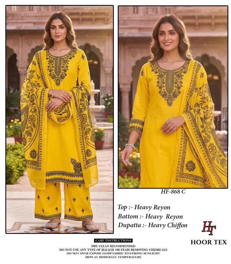 Hoor Tex 868 A To D Rayon Embroidered Salwar Kameez Collection