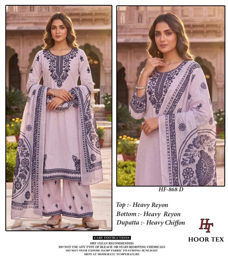 Hoor Tex 868 A To D Rayon Embroidered Salwar Kameez Collection