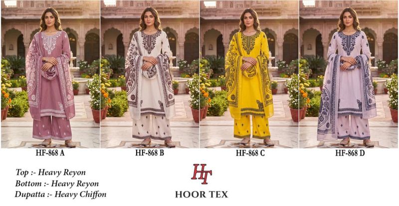 Hoor Tex 868 A To D Rayon Embroidered Salwar Kameez Collection