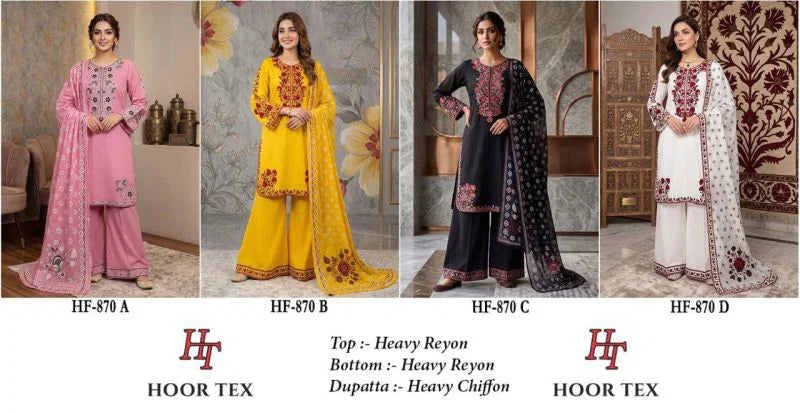 Hoor Tex 870 A To D Reyon Embroidered Salwar Kameez
