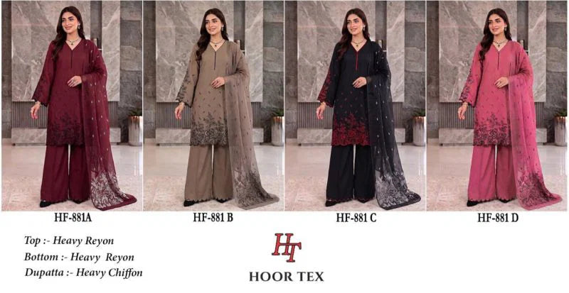 Hoor Tex 881 A To D Rayon Embroidered Salwar Kameez