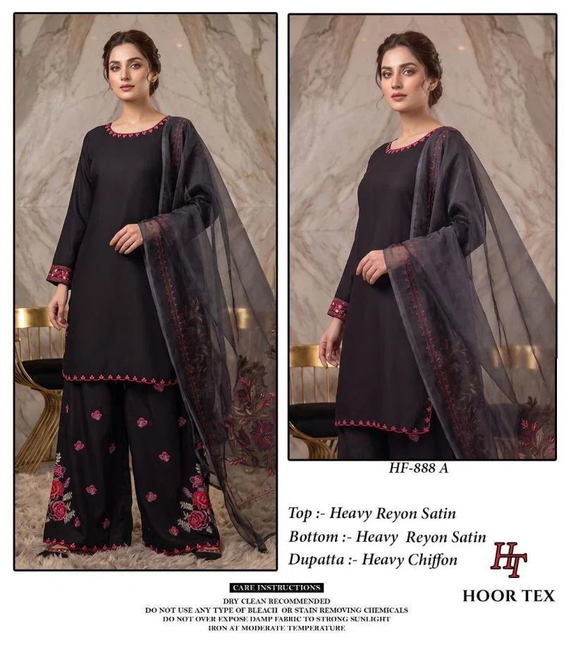 Hoor Tex 888 A And B Rayon Satin Embroidered Salwar Kameez