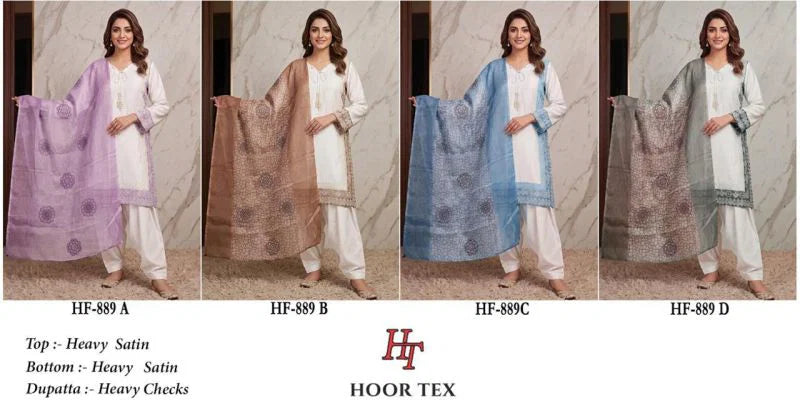 Hoor Tex 889 A To D Satin Embroidered Salwar Kameez Collection