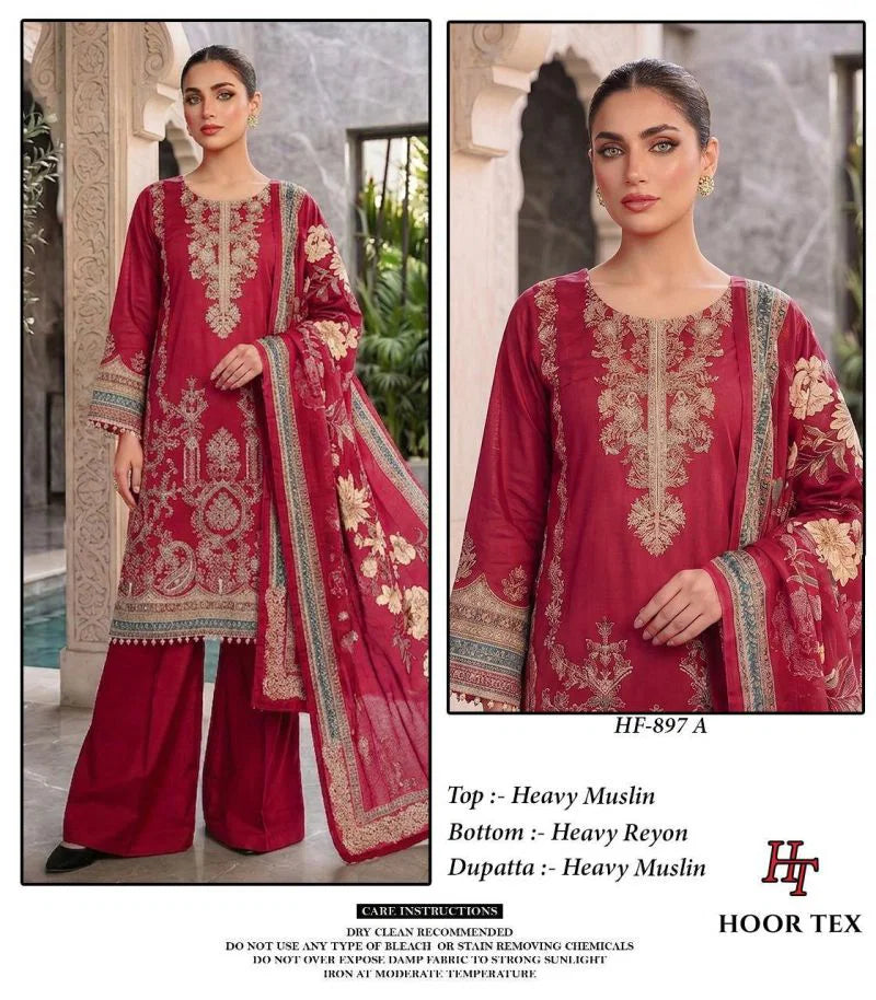 Hoor Tex 897 A To C Muslin Print Embroidered Salwar Kameez Collection