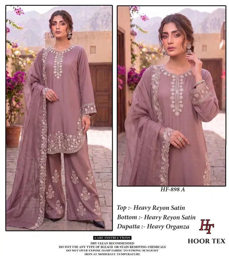 Hoor Tex 898 A To D Rayon Satin Embroidered Salwar Kameez Collection