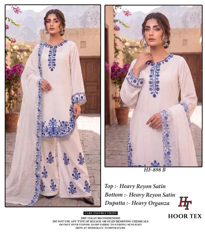Hoor Tex 898 A To D Rayon Satin Embroidered Salwar Kameez Collection