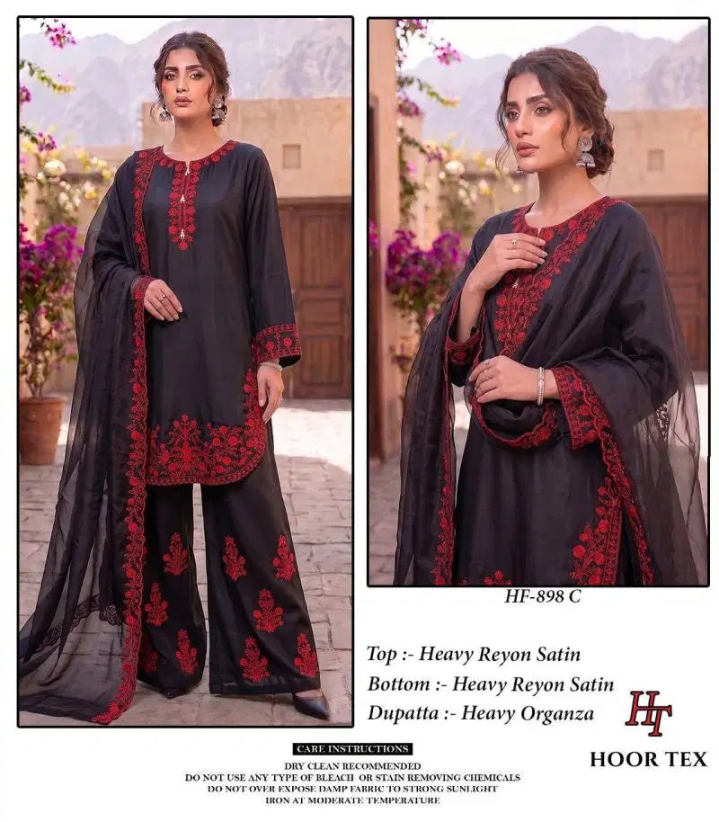 Hoor Tex 898 A To D Rayon Satin Embroidered Salwar Kameez Collection