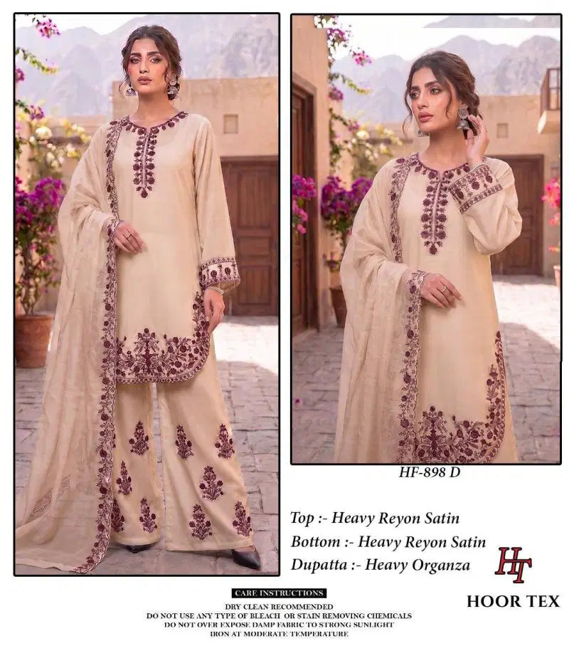 Hoor Tex 898 A To D Rayon Satin Embroidered Salwar Kameez Collection