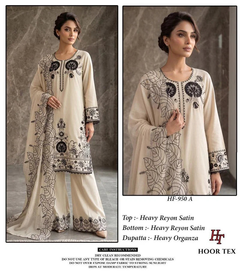 Hoor Tex 950 A To D Rayon Satin Embroidered Salwar Kameez Collection