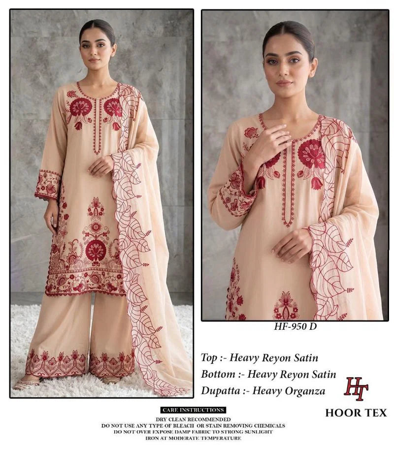 Hoor Tex 950 A To D Rayon Satin Embroidered Salwar Kameez Collection