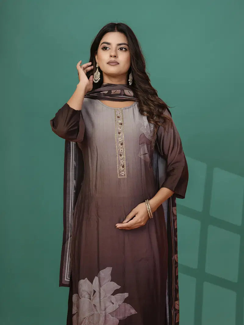 Hr R 1480 Roman Silk Printed Kurti And Pant Dupatta