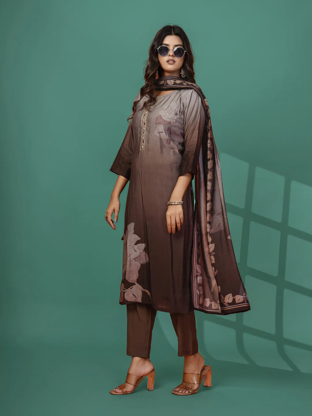 Hr R 1480 Roman Silk Printed Kurti And Pant Dupatta