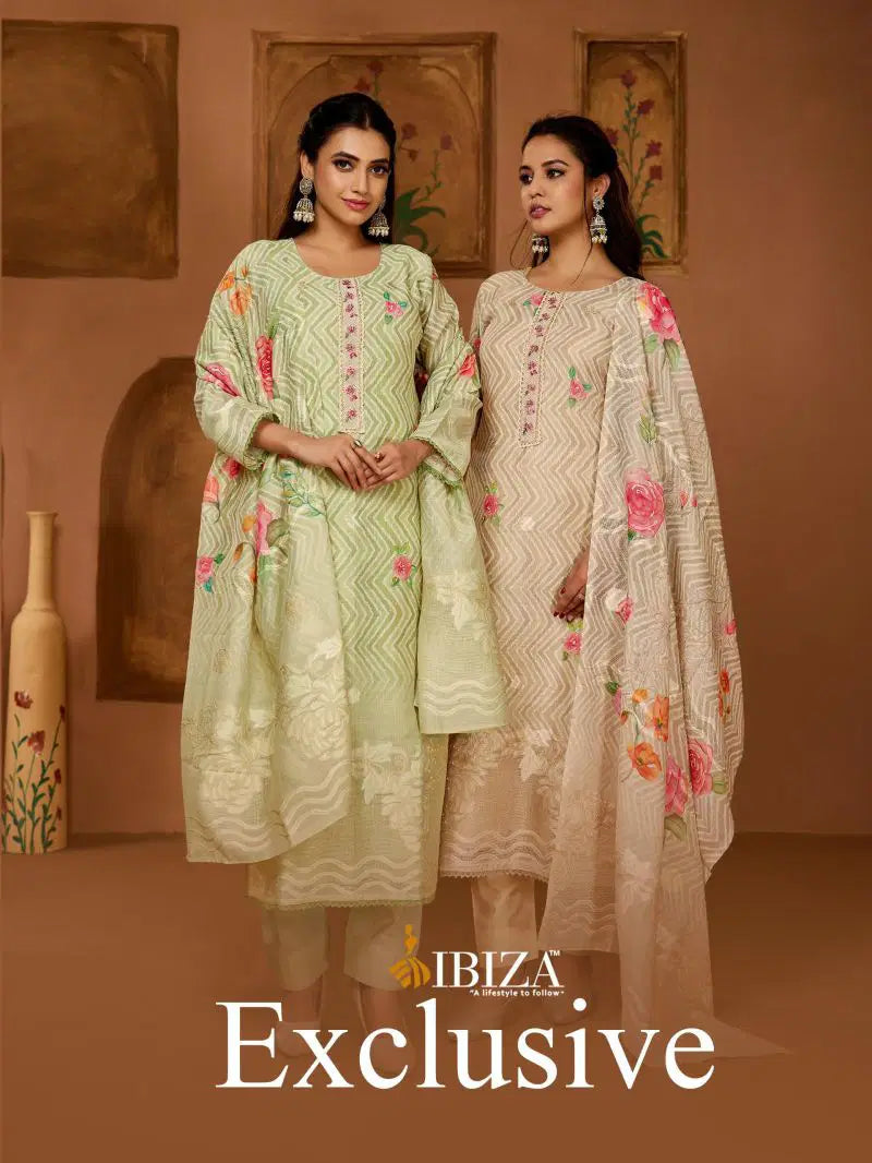 Ibiza Exclusive Linen Jacquard Digital Prints With Handworked Salwar Kameez