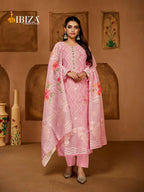 Ibiza Exclusive Linen Jacquard Digital Prints With Handworked Salwar Kameez