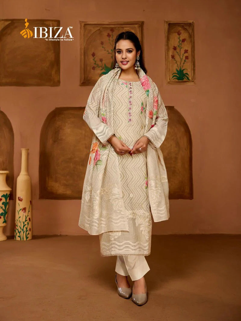 Ibiza Exclusive Linen Jacquard Digital Prints With Handworked Salwar Kameez