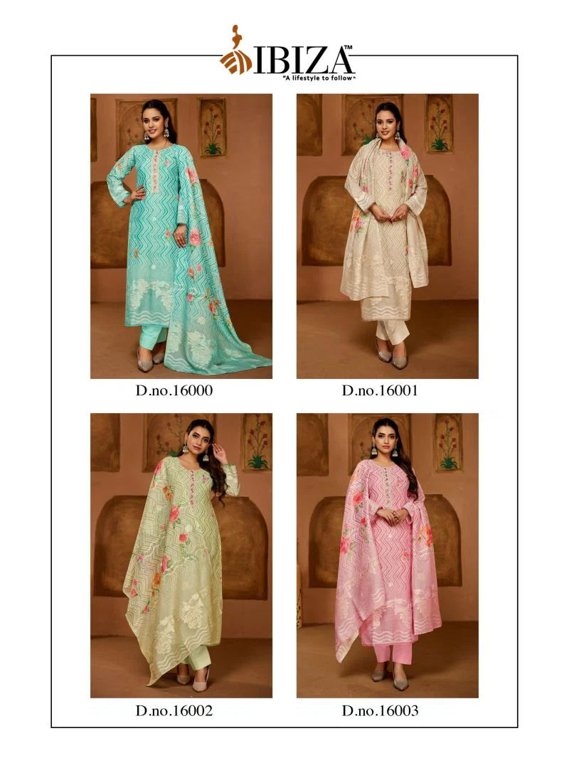Ibiza Exclusive Linen Jacquard Digital Prints With Handworked Salwar Kameez
