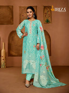 Ibiza Exclusive Linen Jacquard Digital Prints With Handworked Salwar Kameez