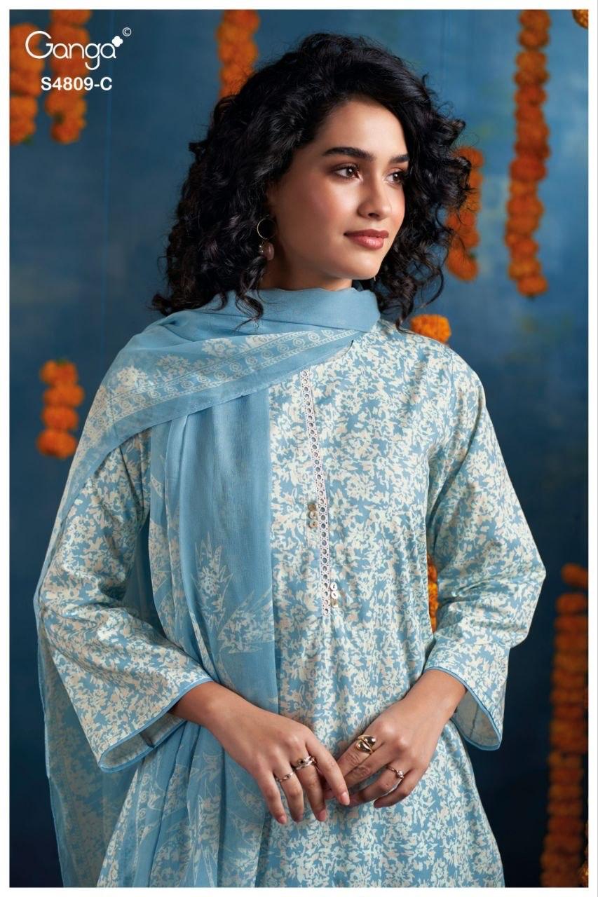 Ganga Hespera 4809 Cotton Printed Embroidered Salwar Kameez