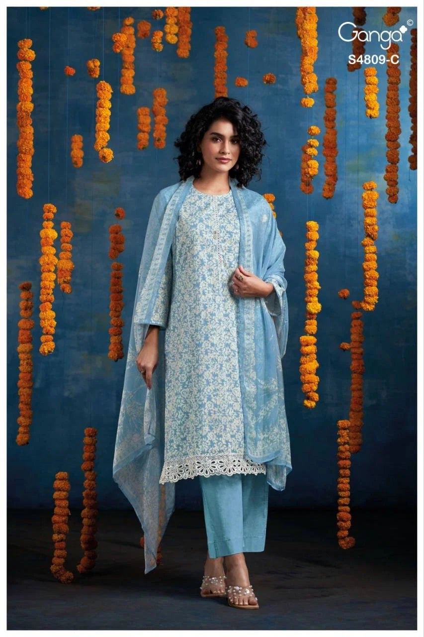 Ganga Hespera 4809 Cotton Printed Embroidered Salwar Kameez